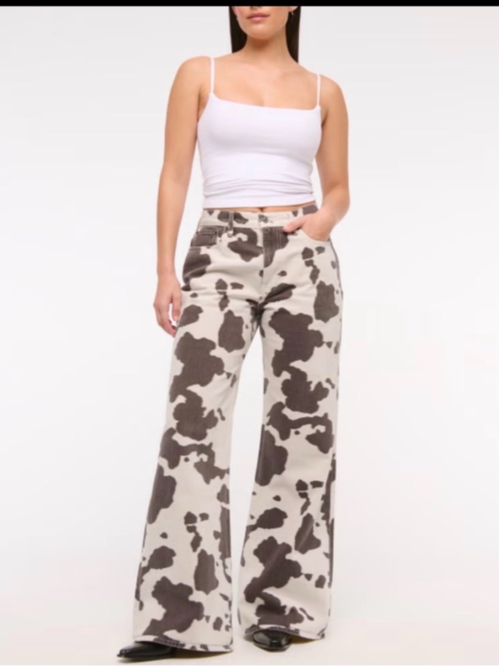 Abercrombie & Fitch Cream and Brown Cow Spot Flare Pants
